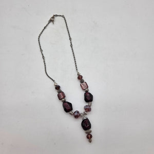 OOAK Handmade Purple Art Glass Chunky Statement Y-Drop Necklace
