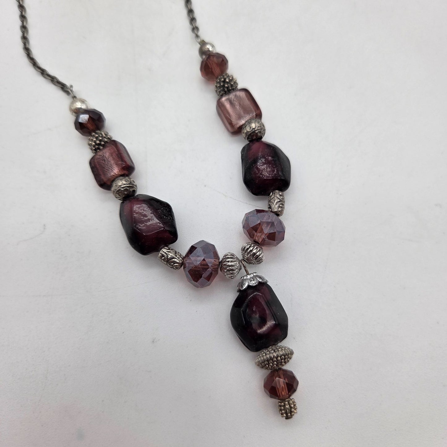 OOAK Handmade Purple Art Glass Chunky Statement Y-Drop Necklace