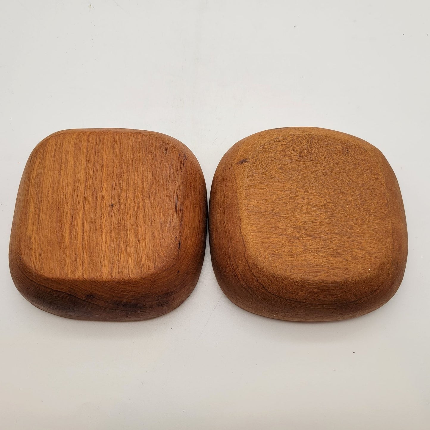 Pair Of Mid-Century Solid Hand-Carved Square Teak Wood Bowls