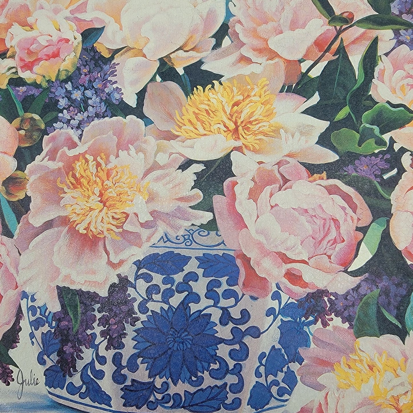 Vintage Julie Inman For Potpourri Designs Round Tin Tray With Peonies & Lilacs