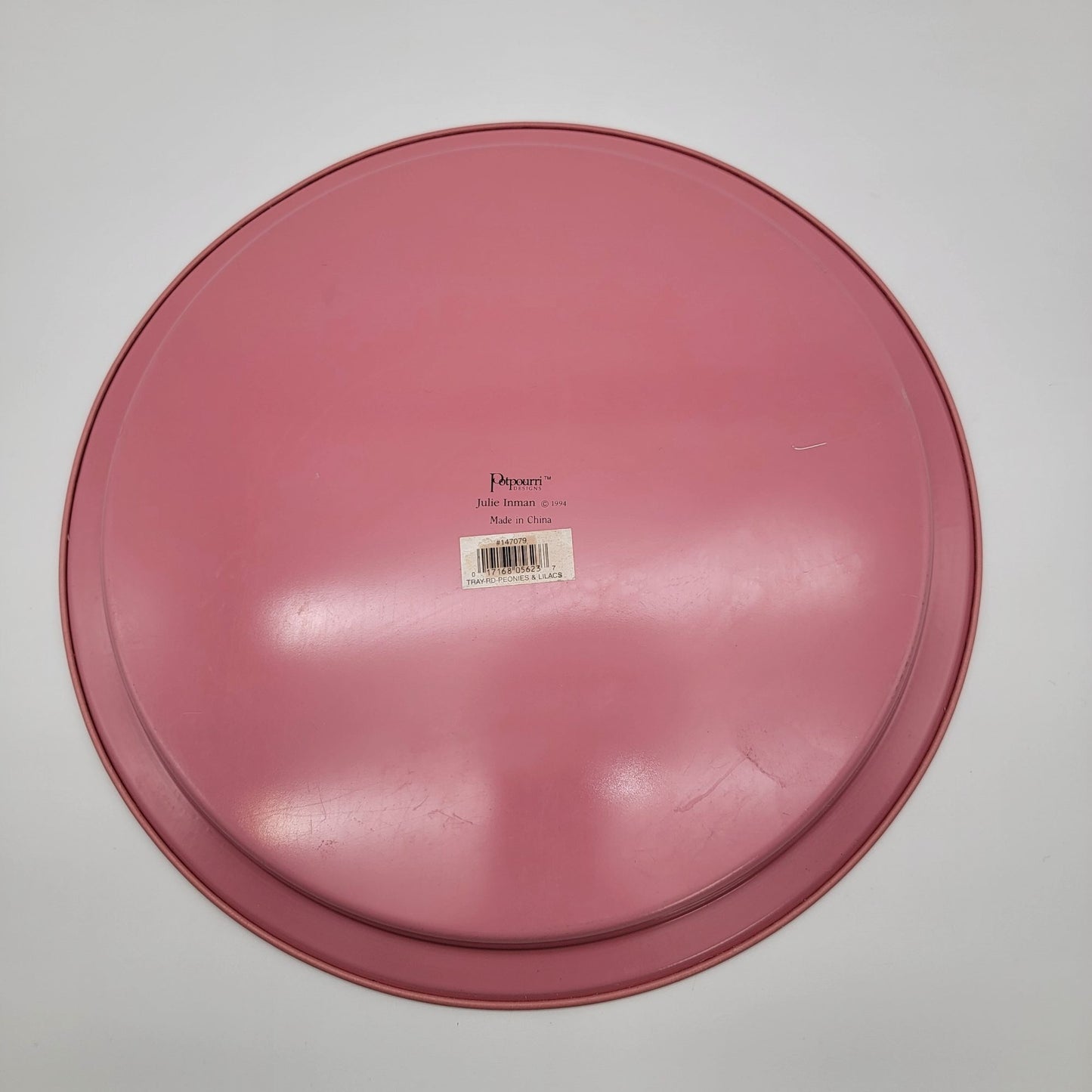 Vintage Julie Inman For Potpourri Designs Round Tin Tray With Peonies & Lilacs