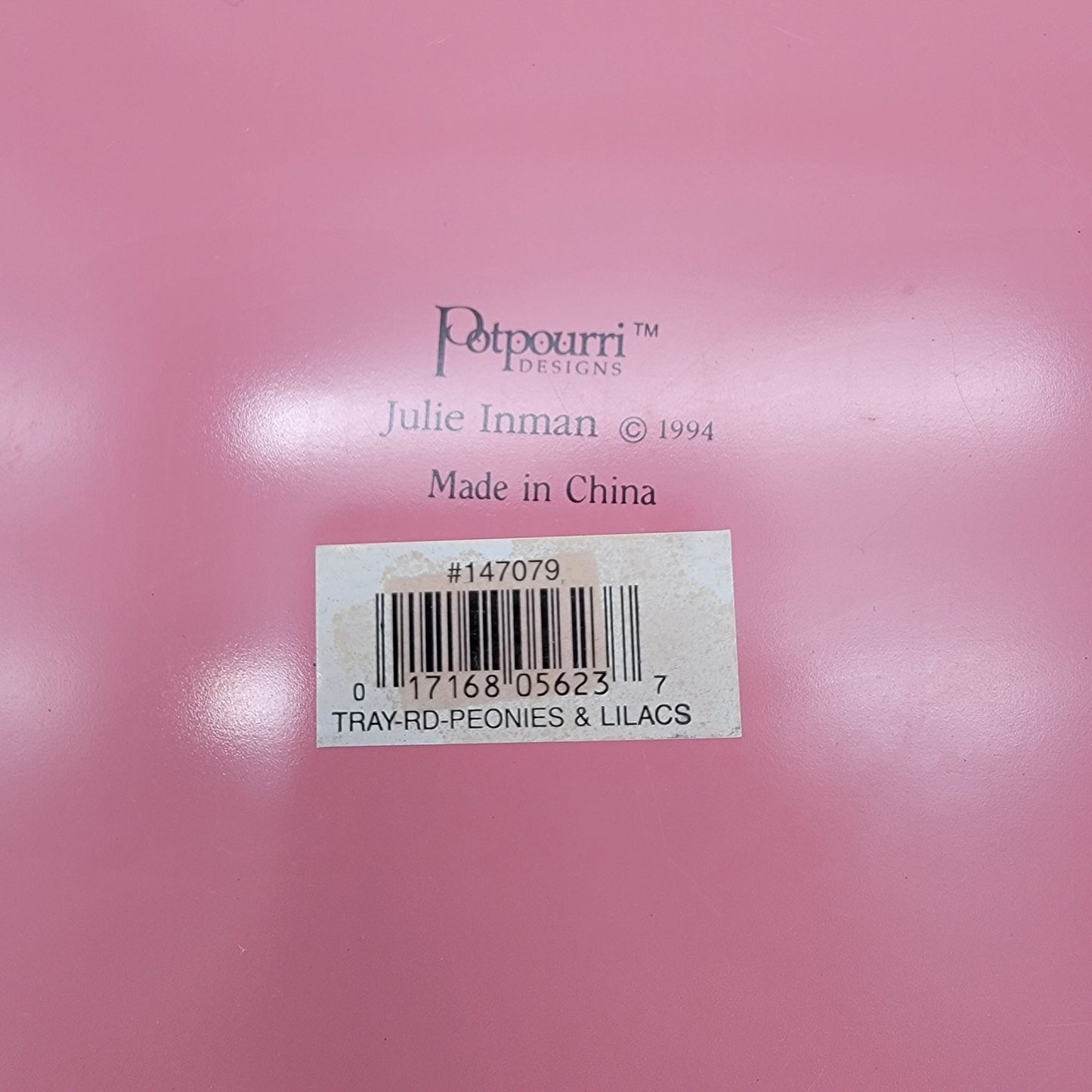 Vintage Julie Inman For Potpourri Designs Round Tin Tray With Peonies & Lilacs