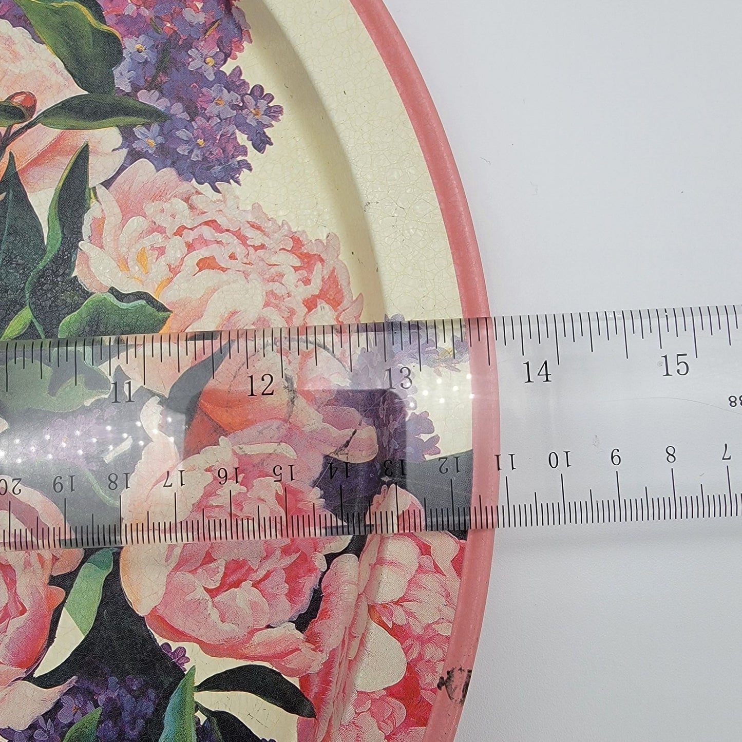 Vintage Julie Inman For Potpourri Designs Round Tin Tray With Peonies & Lilacs