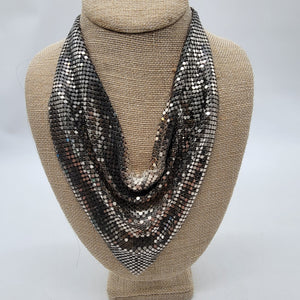1970s Whiting and Davis Mesh Bib Necklace Silver Tone