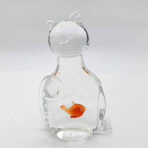 Hand-Blown Glass Cat Sculpture With GoldFish In Belly