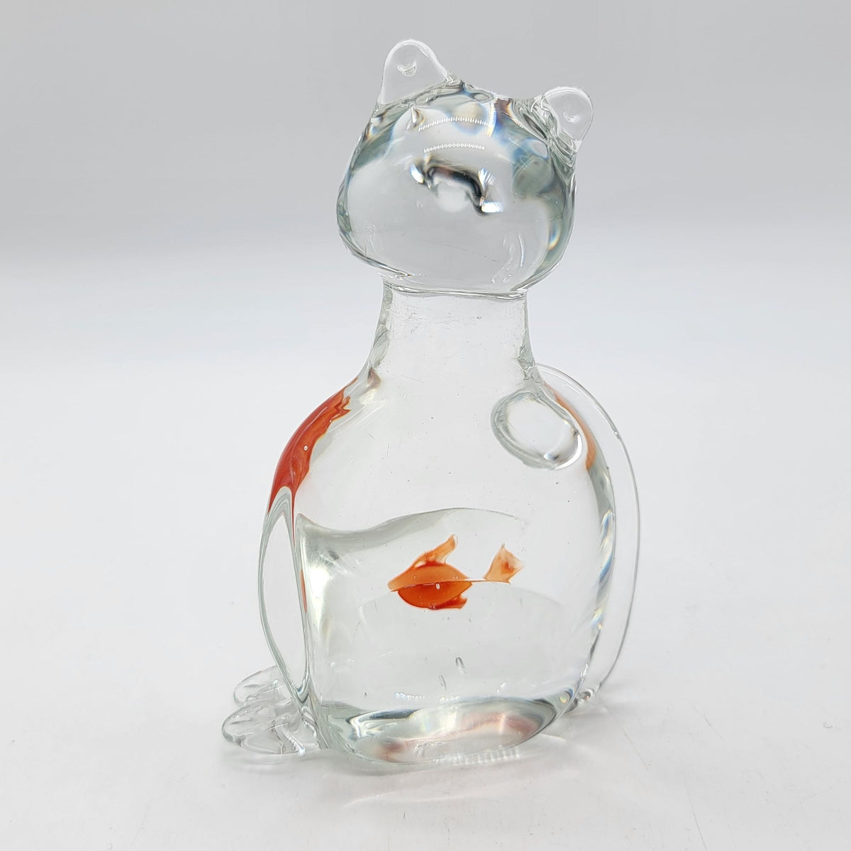Hand-Blown Glass Cat Sculpture With GoldFish In Belly