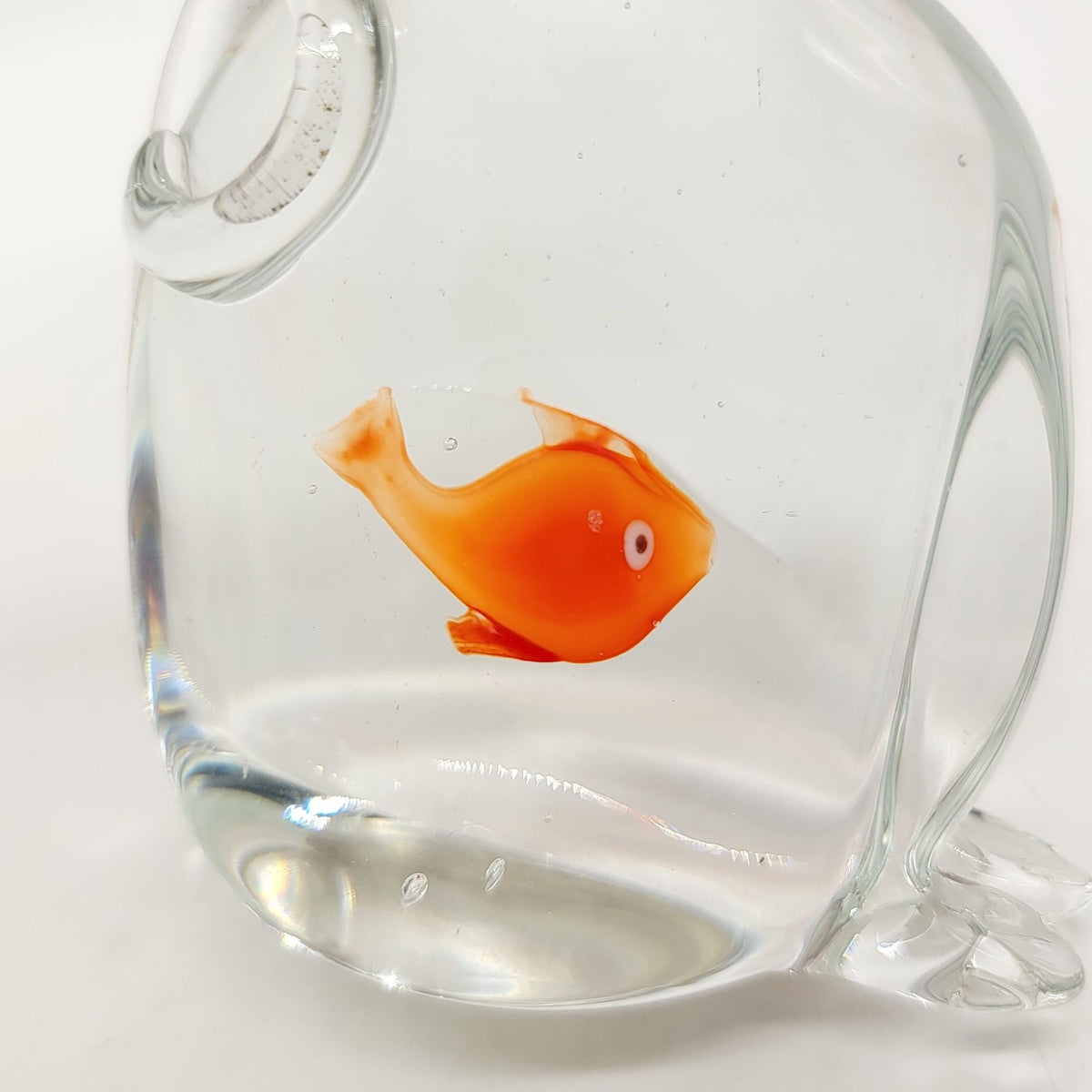 Hand-Blown Glass Cat Sculpture With GoldFish In Belly