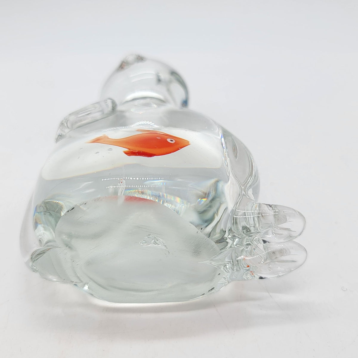 Hand-Blown Glass Cat Sculpture With GoldFish In Belly