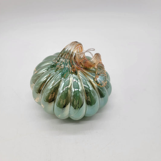 Art Glass Iridescent Luster Pumpkin Teal