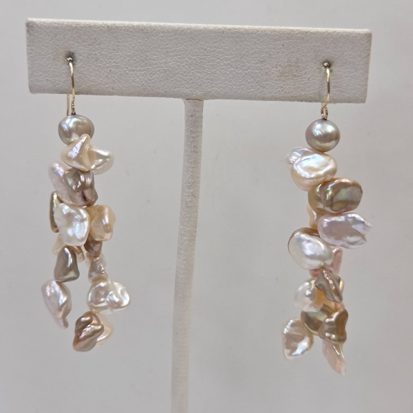 Keshi Pearl Cluster Dangle Earrings With On 14K Gold Hooks