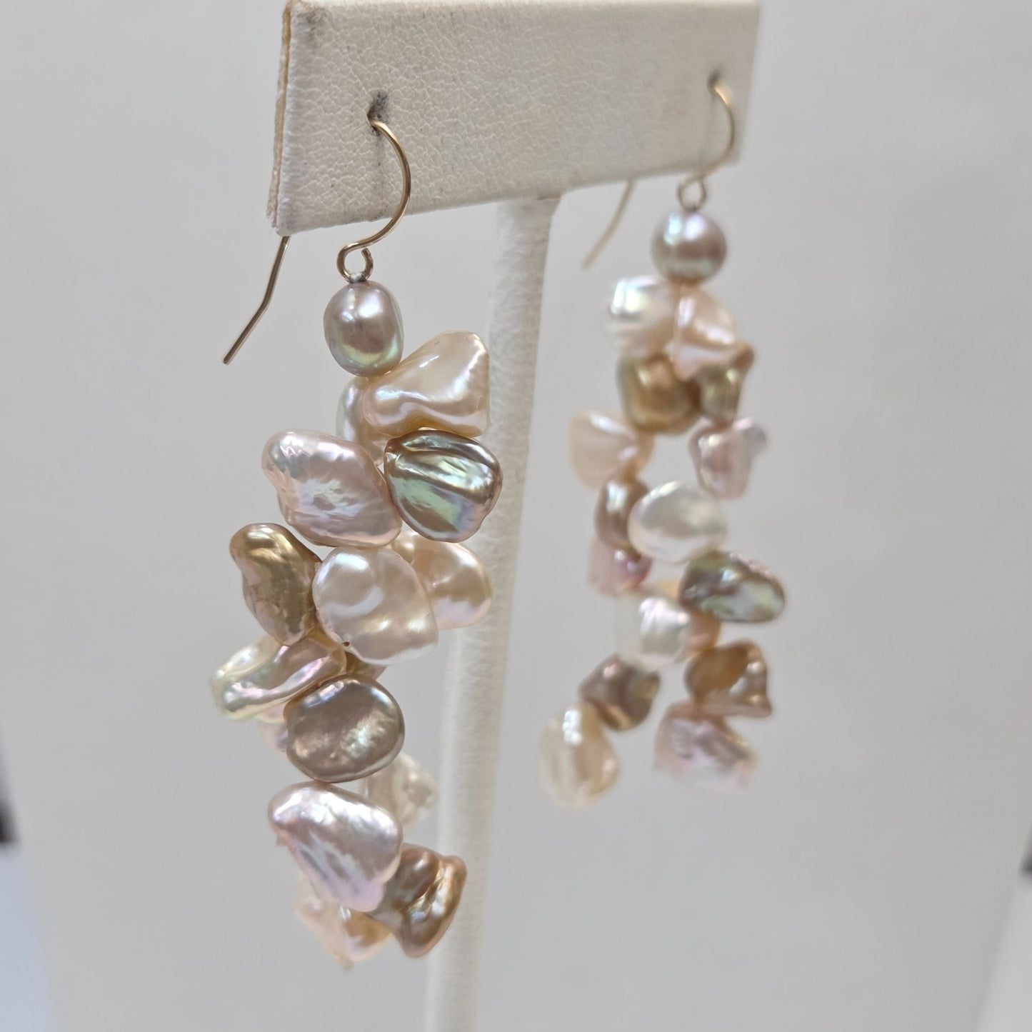 Keshi Pearl Cluster Dangle Earrings With On 14K Gold Hooks