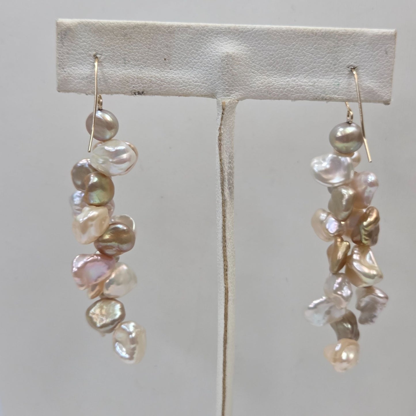Keshi Pearl Cluster Dangle Earrings With On 14K Gold Hooks