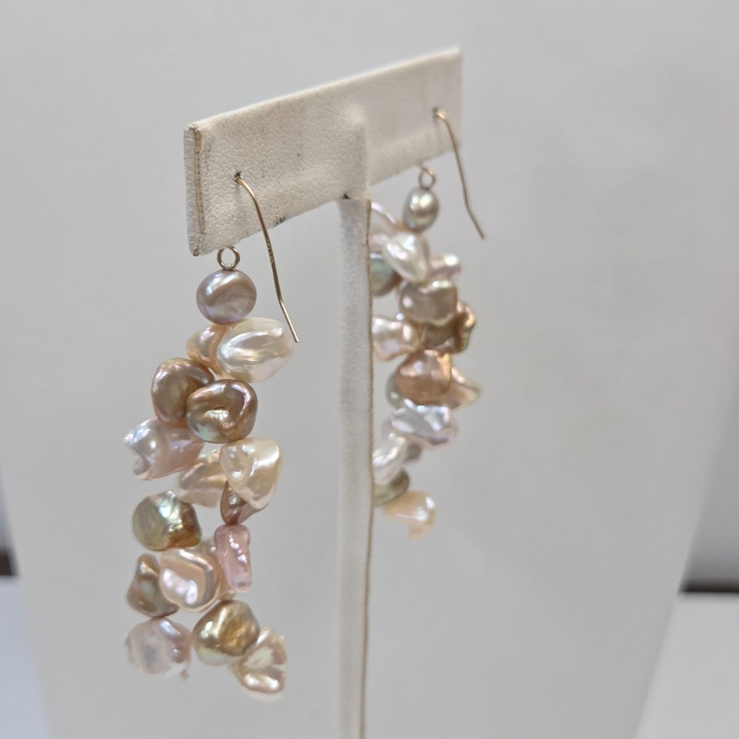 Keshi Pearl Cluster Dangle Earrings With On 14K Gold Hooks