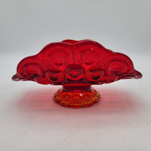 Vintage L E Smith Amberina Moon and Stars Glass Banana Boat Console Bowl Vase
