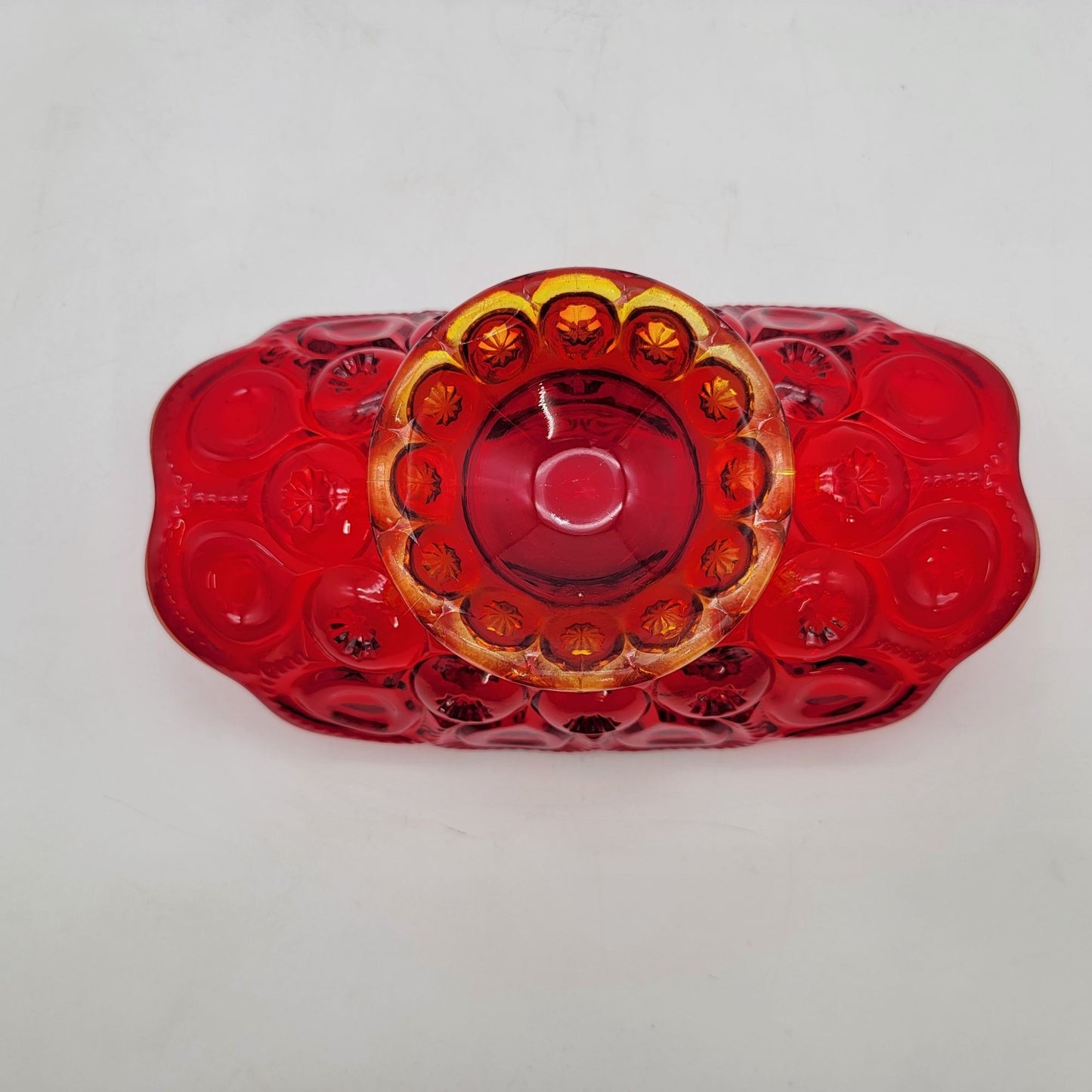 Vintage L E Smith Amberina Moon and Stars Glass Banana Boat Console Bowl Vase