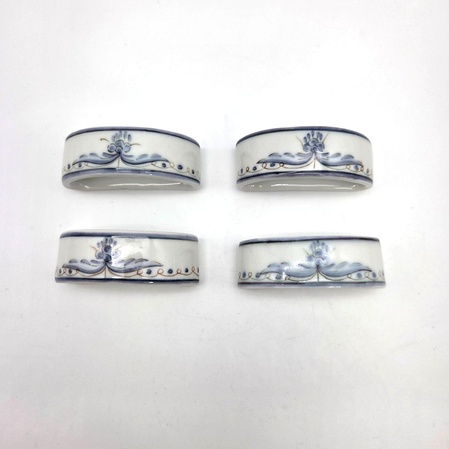 Set Of 4 Viana Do Castelo Blue & White Napkin Rings