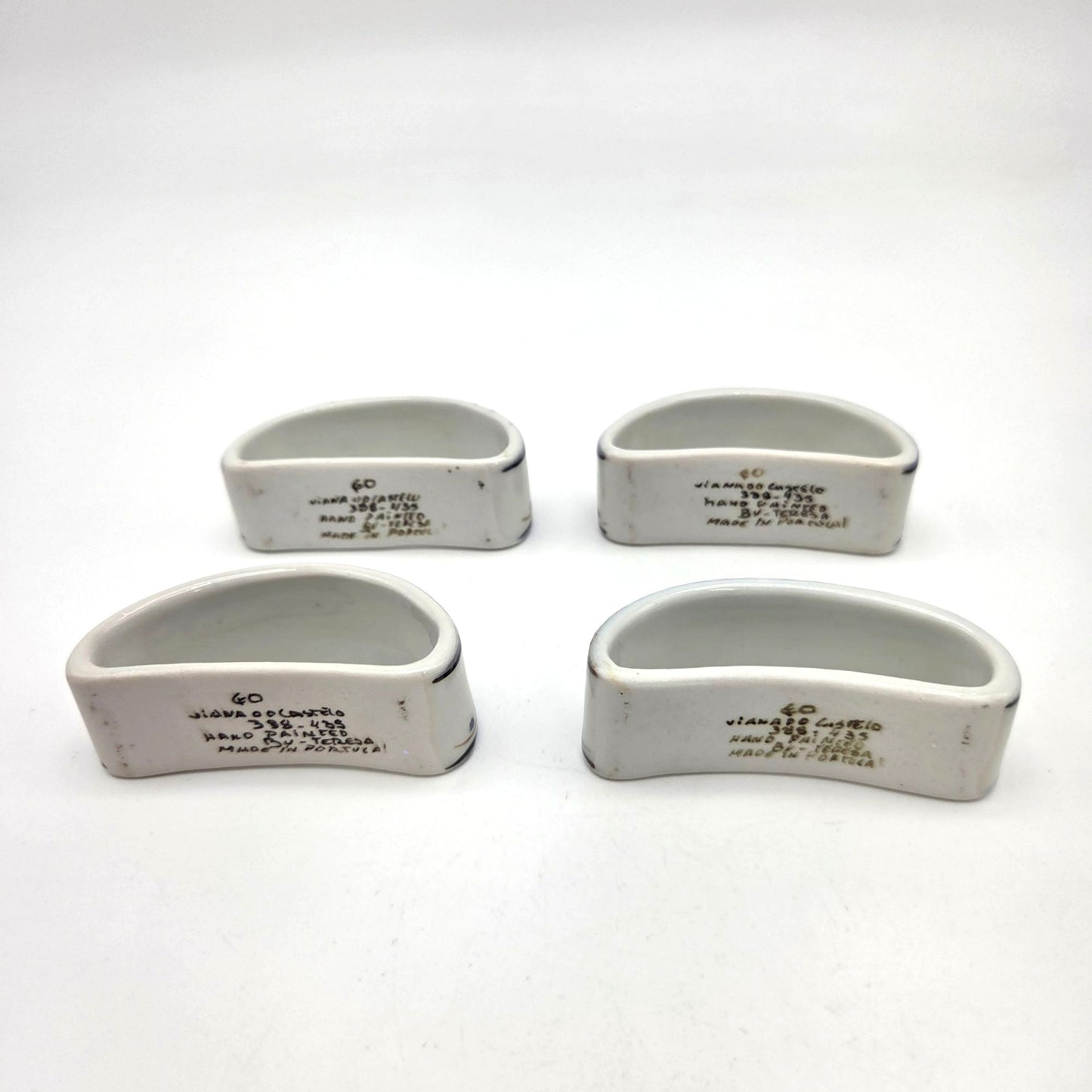 Set Of 4 Viana Do Castelo Blue & White Napkin Rings