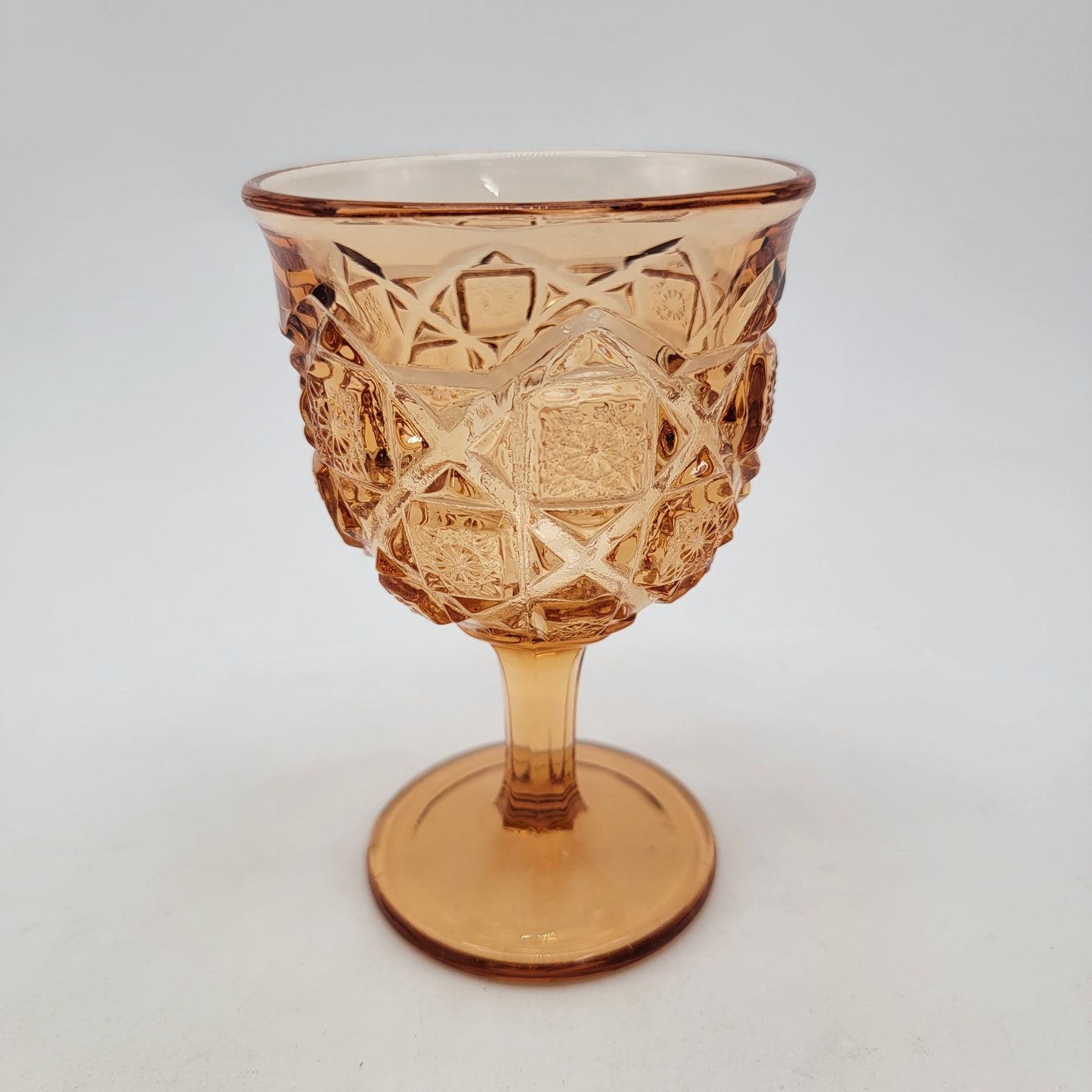 Vintage Viking Glass Diamond Thumbprint Amber Goblet