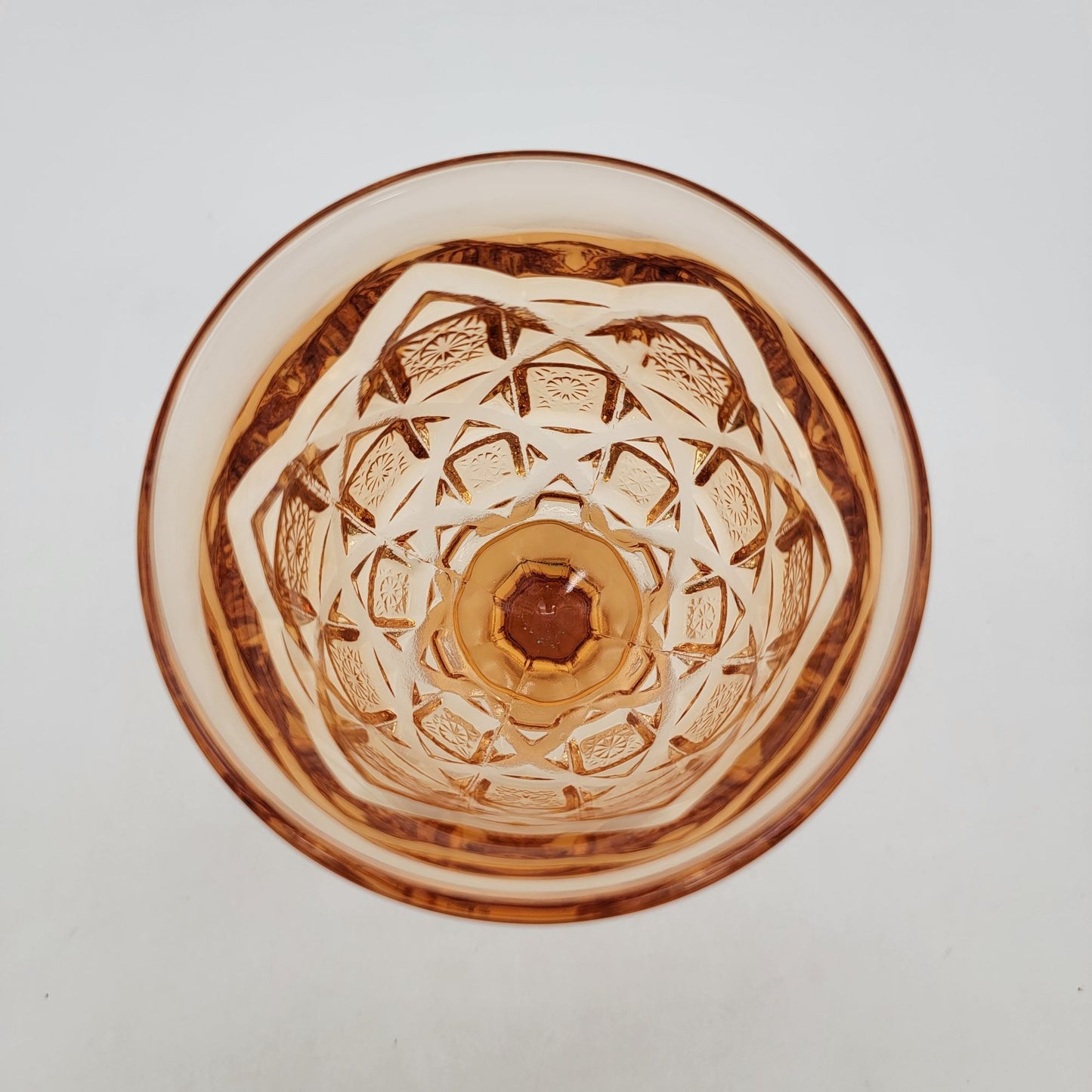 Vintage Viking Glass Diamond Thumbprint Amber Goblet