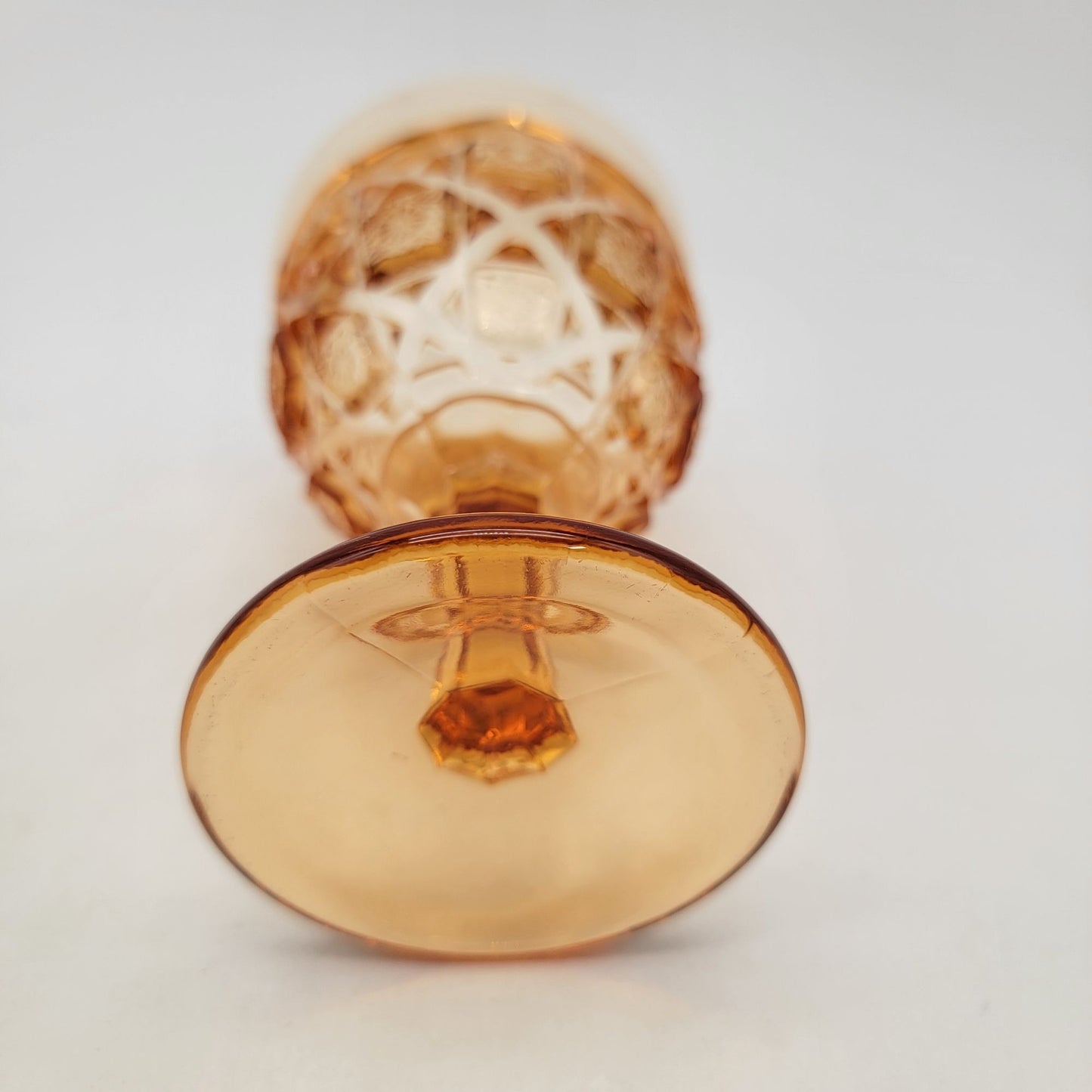 Vintage Viking Glass Diamond Thumbprint Amber Goblet