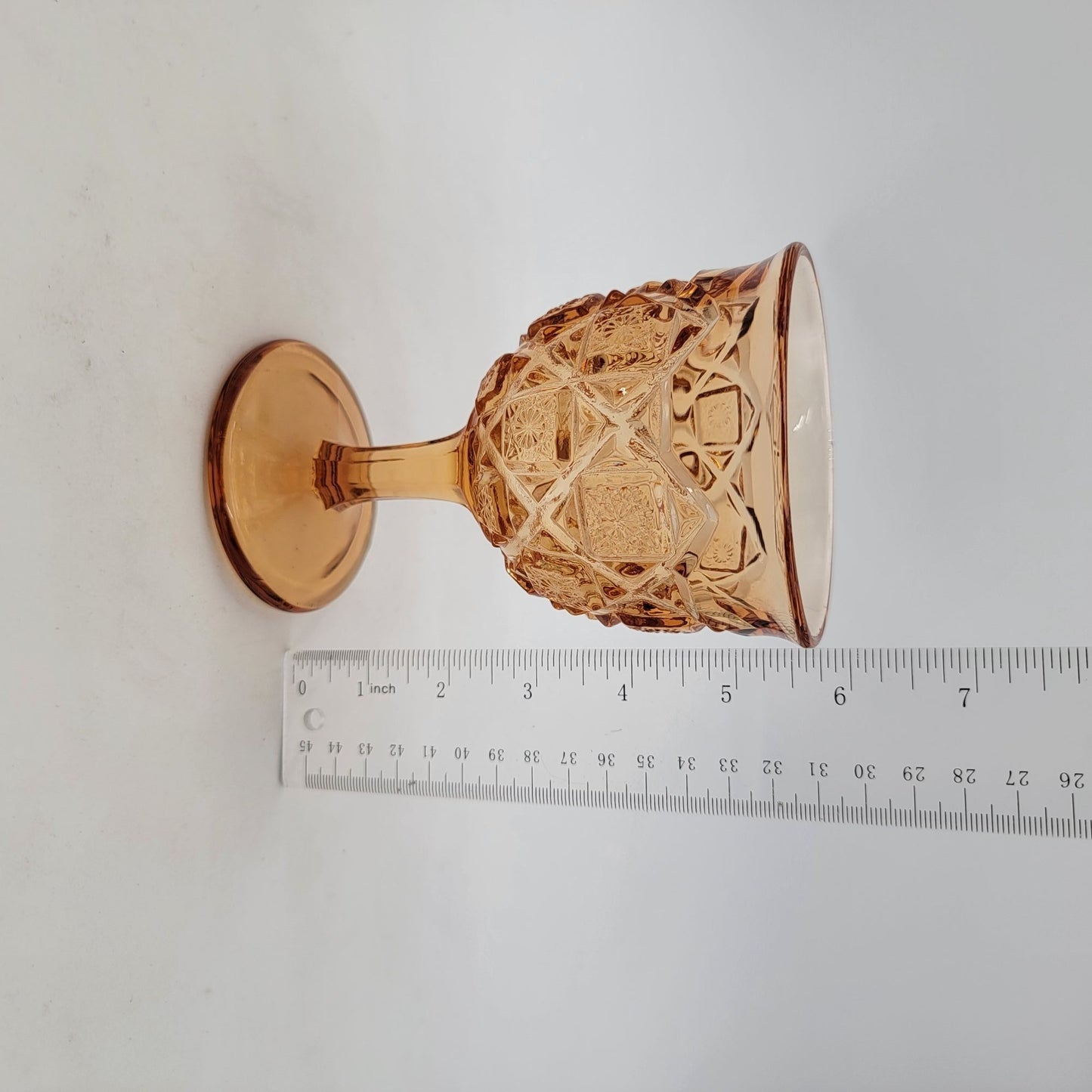 Vintage Viking Glass Diamond Thumbprint Amber Goblet