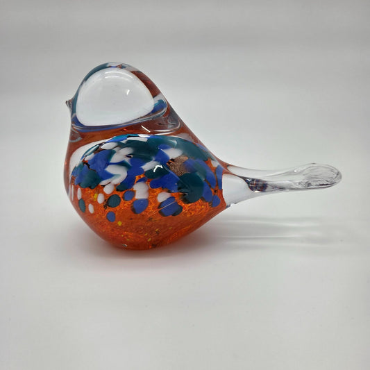 Art Glass Bird Sculpture Blue White & Orange