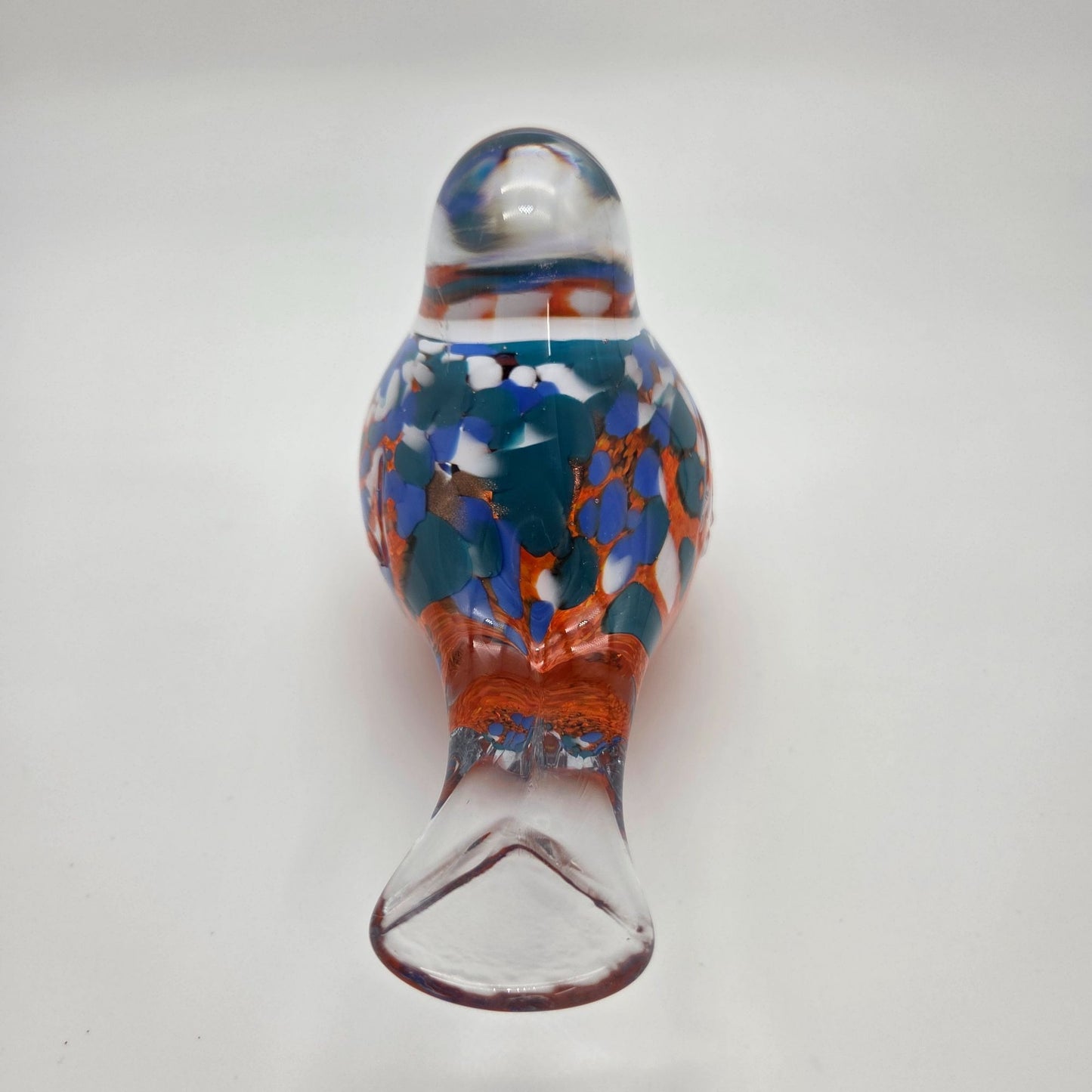 Art Glass Bird Sculpture Blue White & Orange