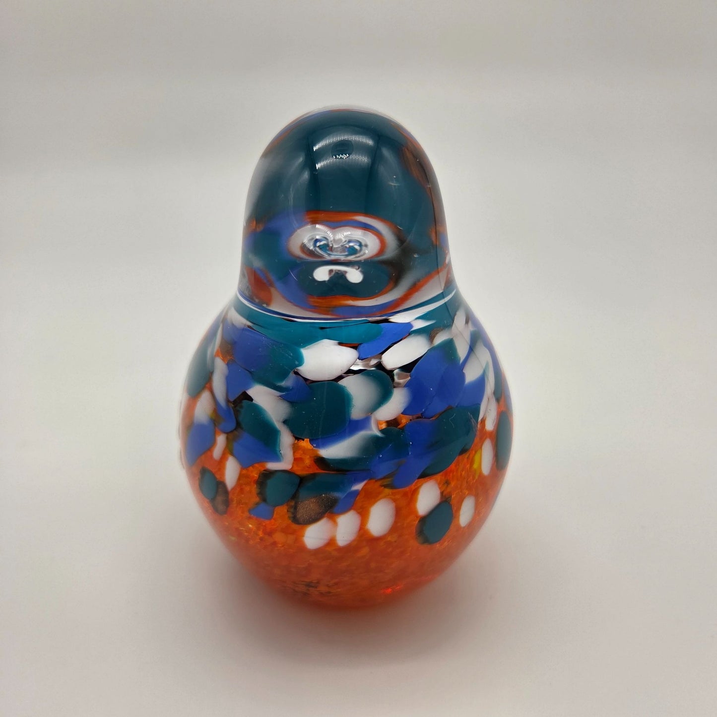 Art Glass Bird Sculpture Blue White & Orange
