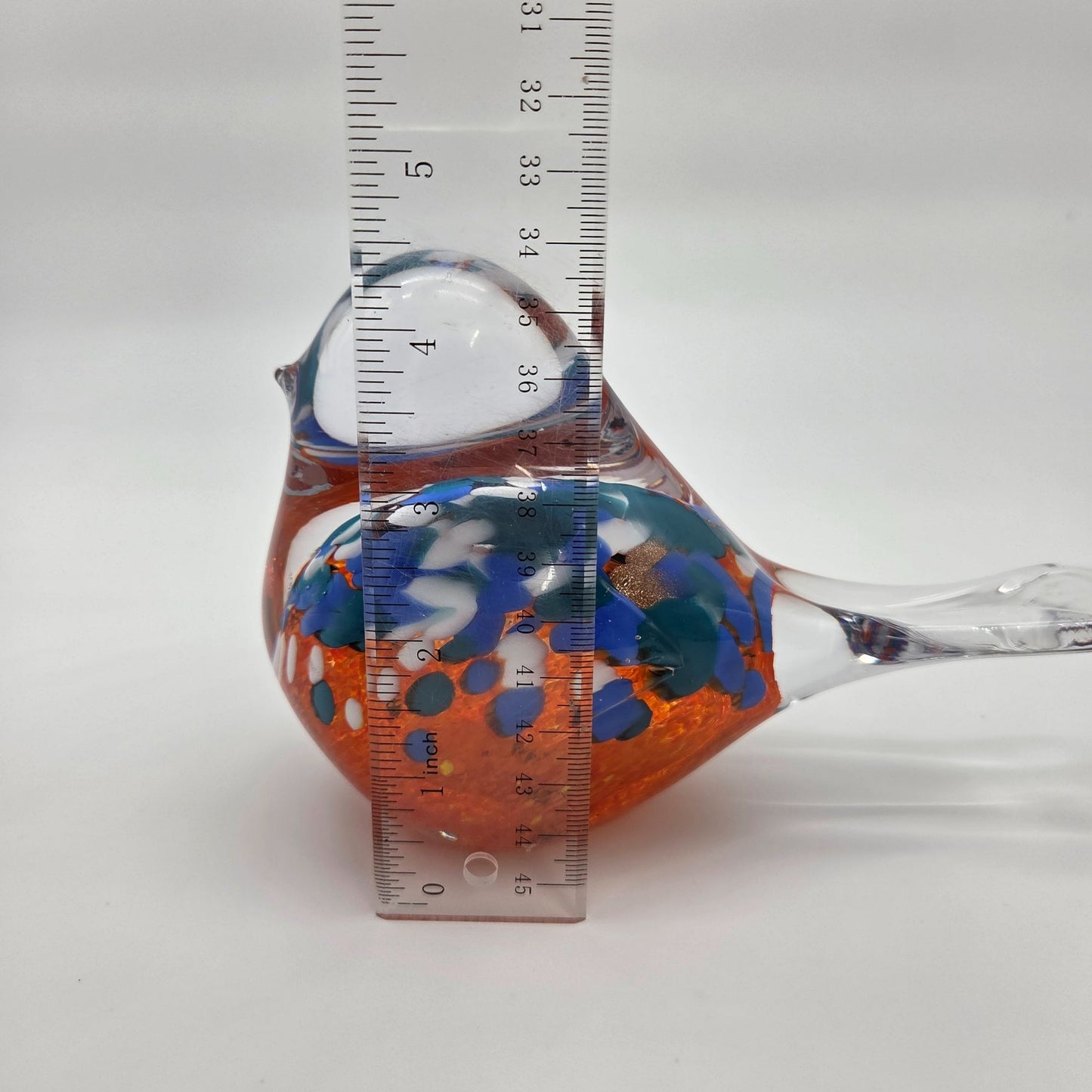 Art Glass Bird Sculpture Blue White & Orange