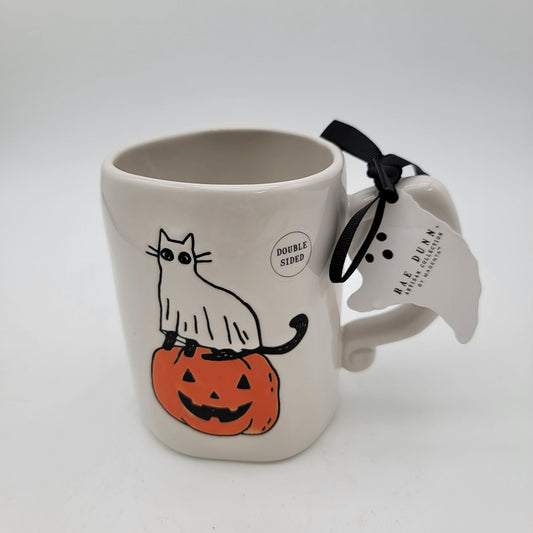 Rae Dunn Halloween Feline Spooky Cat On Pumpkin Double-Sided Mug
