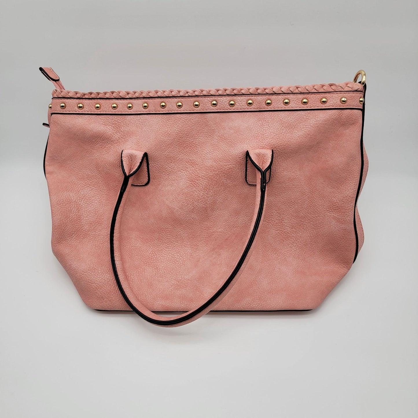 Pink Leather Tote Bag Purse With Studding & Double Handles