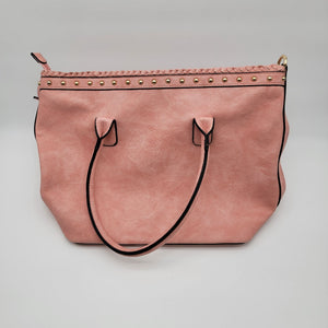 Pink Leather Tote Bag Purse With Studding & Double Handles