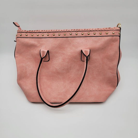 Pink Leather Tote Bag Purse With Studding & Double Handles