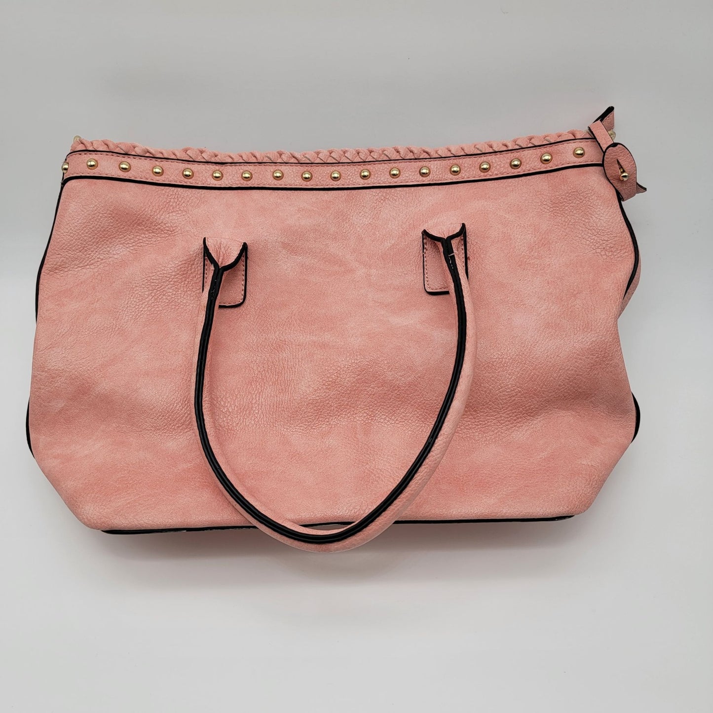 Pink Leather Tote Bag Purse With Studding & Double Handles