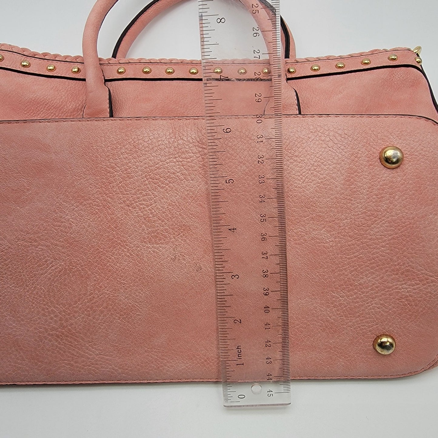 Pink Leather Tote Bag Purse With Studding & Double Handles