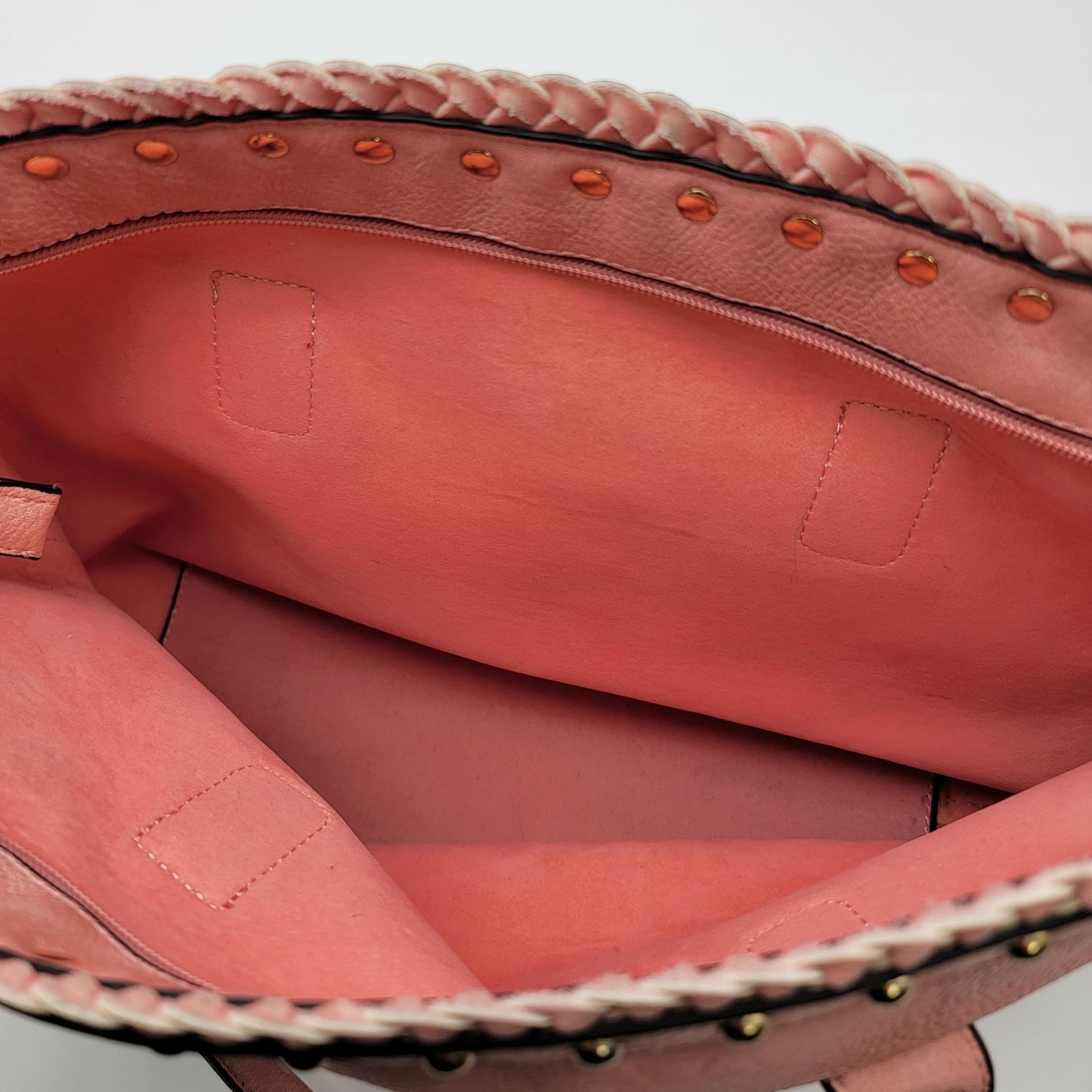 Pink Leather Tote Bag Purse With Studding & Double Handles