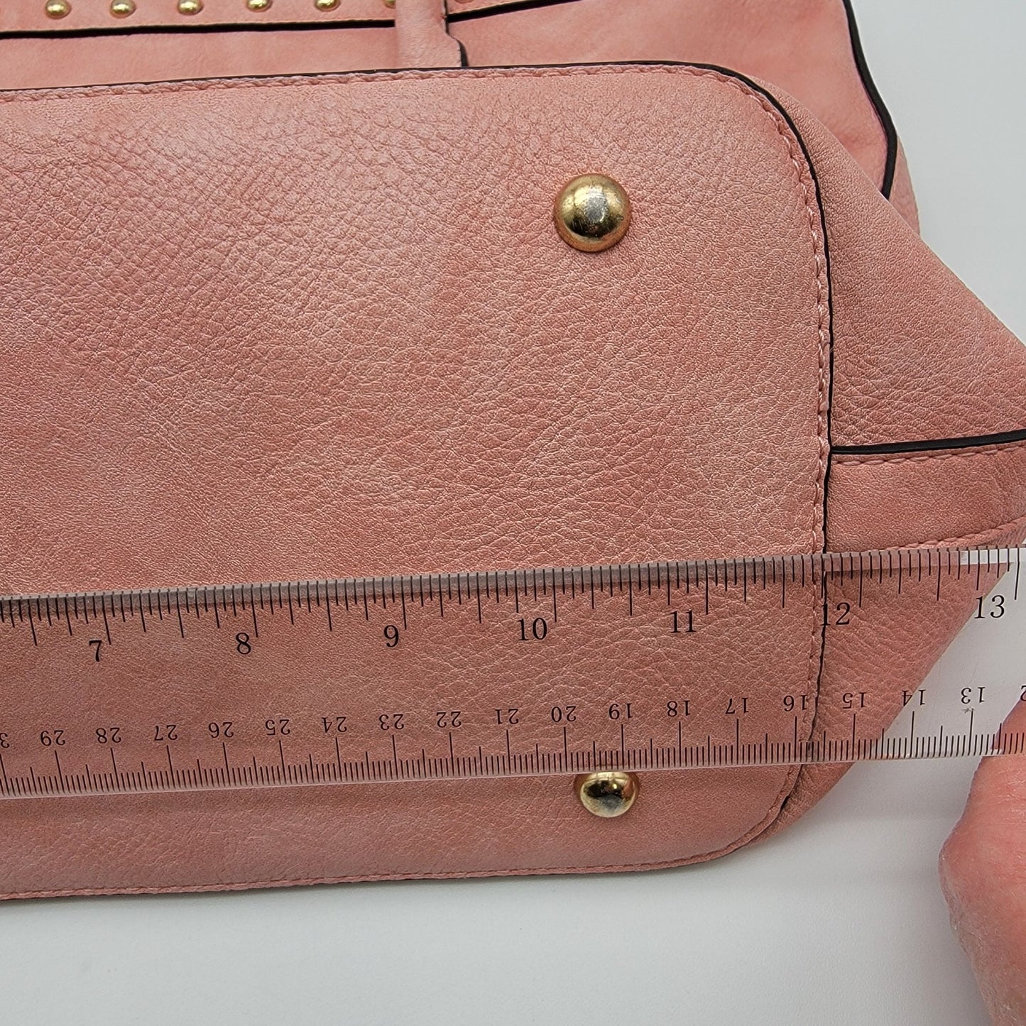 Pink Leather Tote Bag Purse With Studding & Double Handles