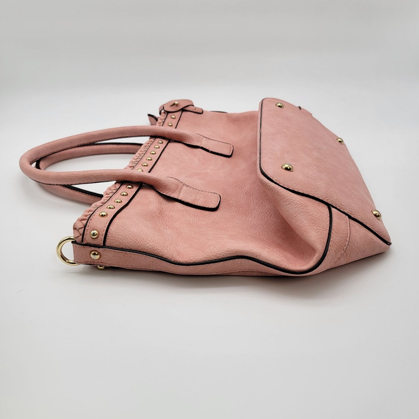 Pink Leather Tote Bag Purse With Studding & Double Handles