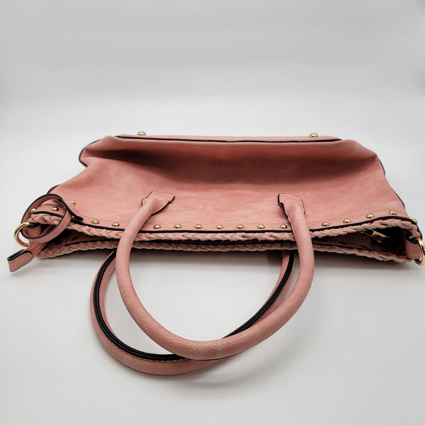 Pink Leather Tote Bag Purse With Studding & Double Handles