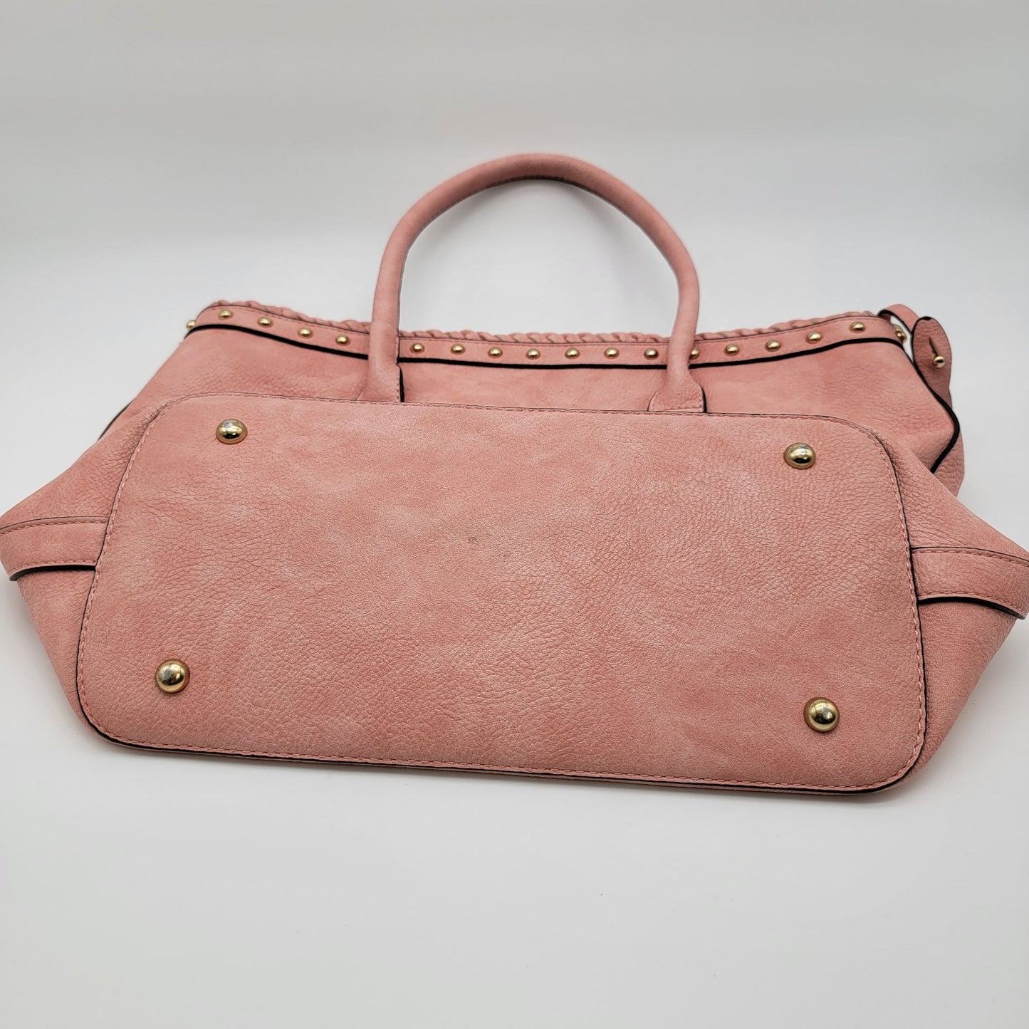 Pink Leather Tote Bag Purse With Studding & Double Handles
