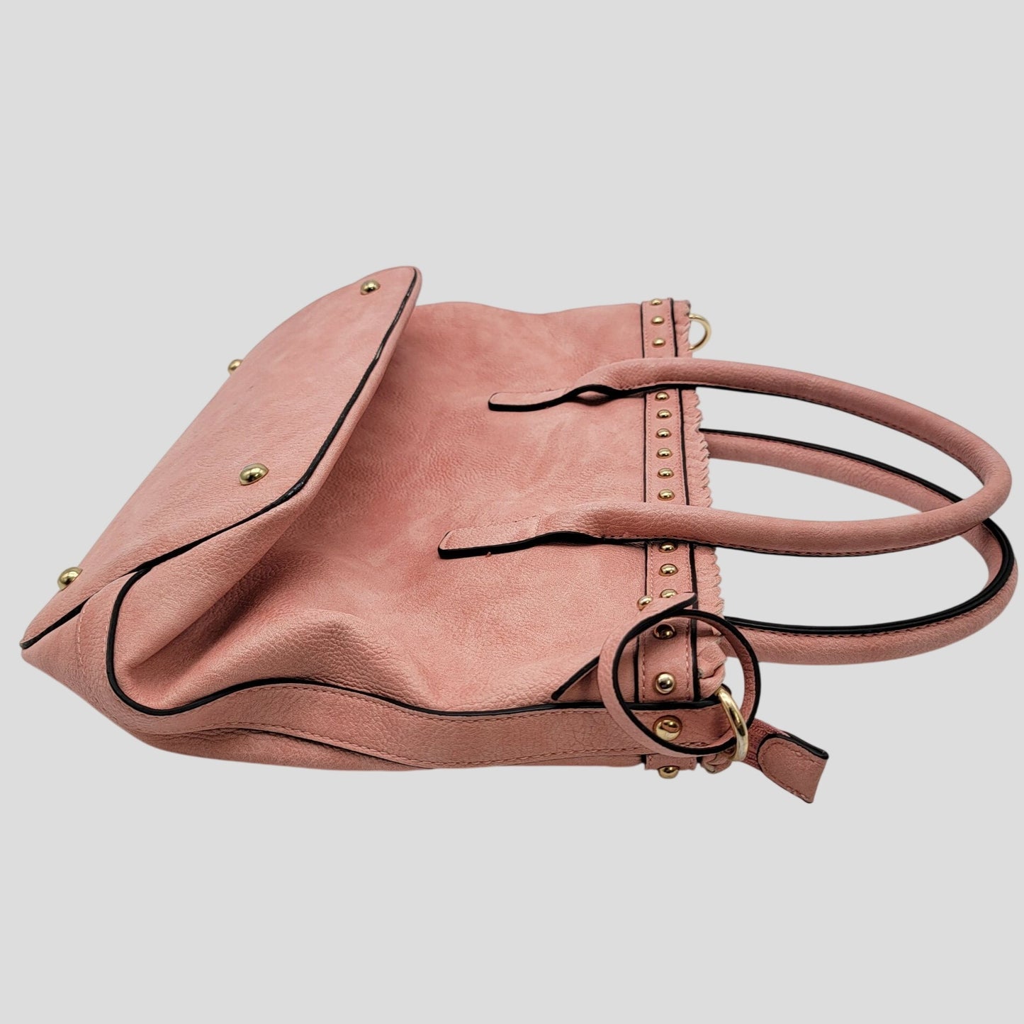 Pink Leather Tote Bag Purse With Studding & Double Handles