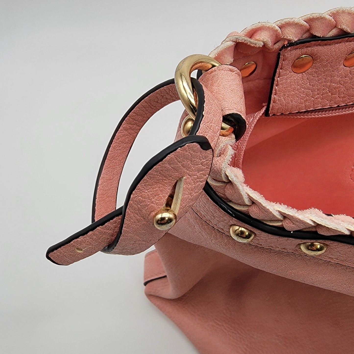 Pink Leather Tote Bag Purse With Studding & Double Handles