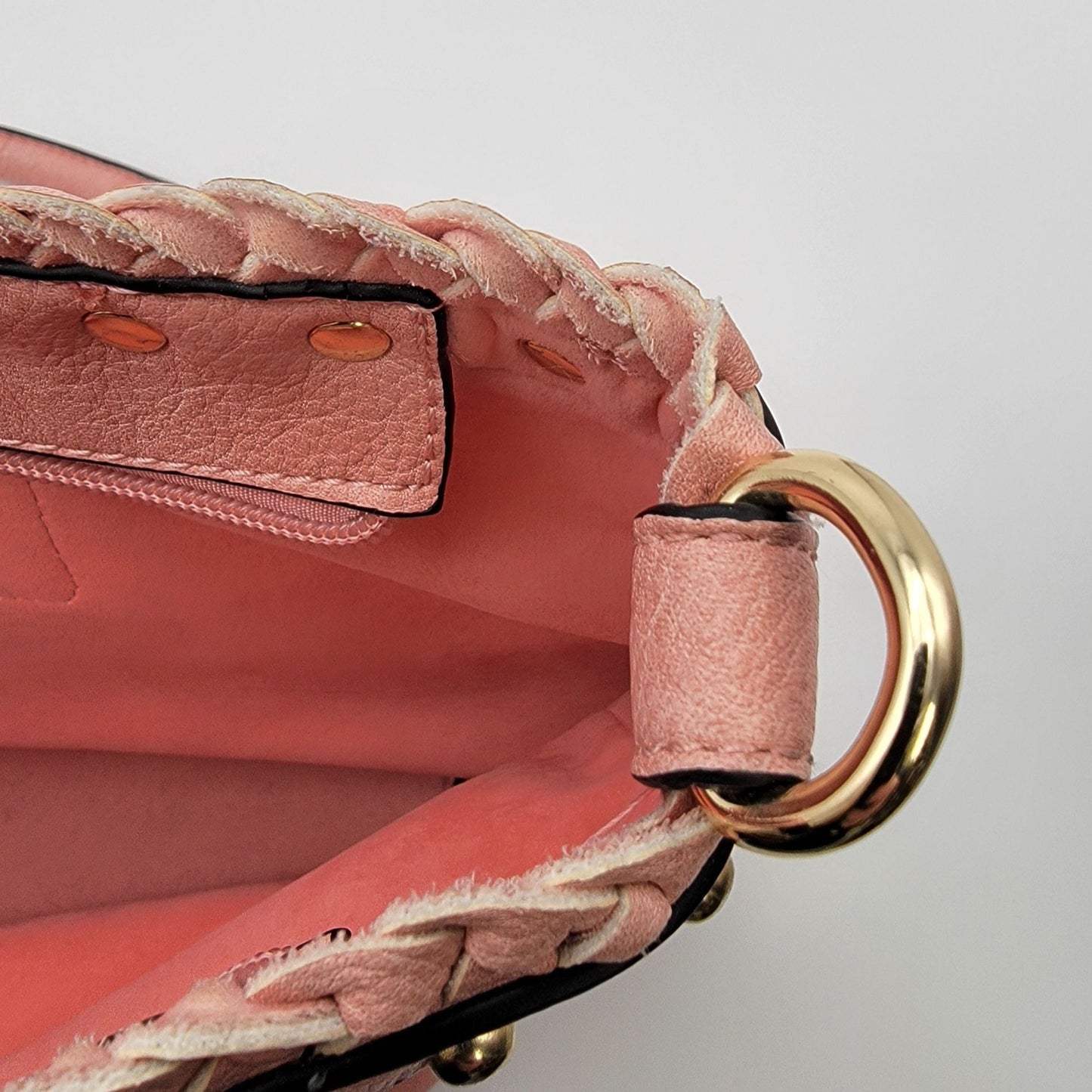 Pink Leather Tote Bag Purse With Studding & Double Handles