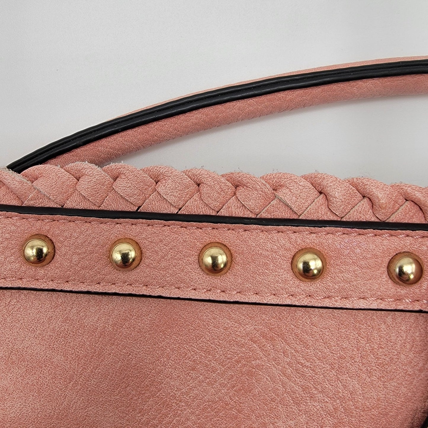 Pink Leather Tote Bag Purse With Studding & Double Handles