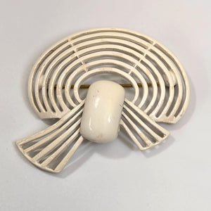 Vintage 1980s Monet White Enamel Over Gold-Tone Fan Bow Brooch