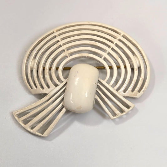 Vintage 1980s Monet White Enamel Over Gold-Tone Fan Bow Brooch