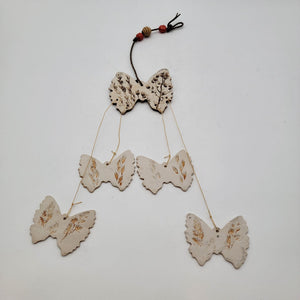 Vintage 1990's Butterfly Pottery Wind Chimes With Botanical Imprints