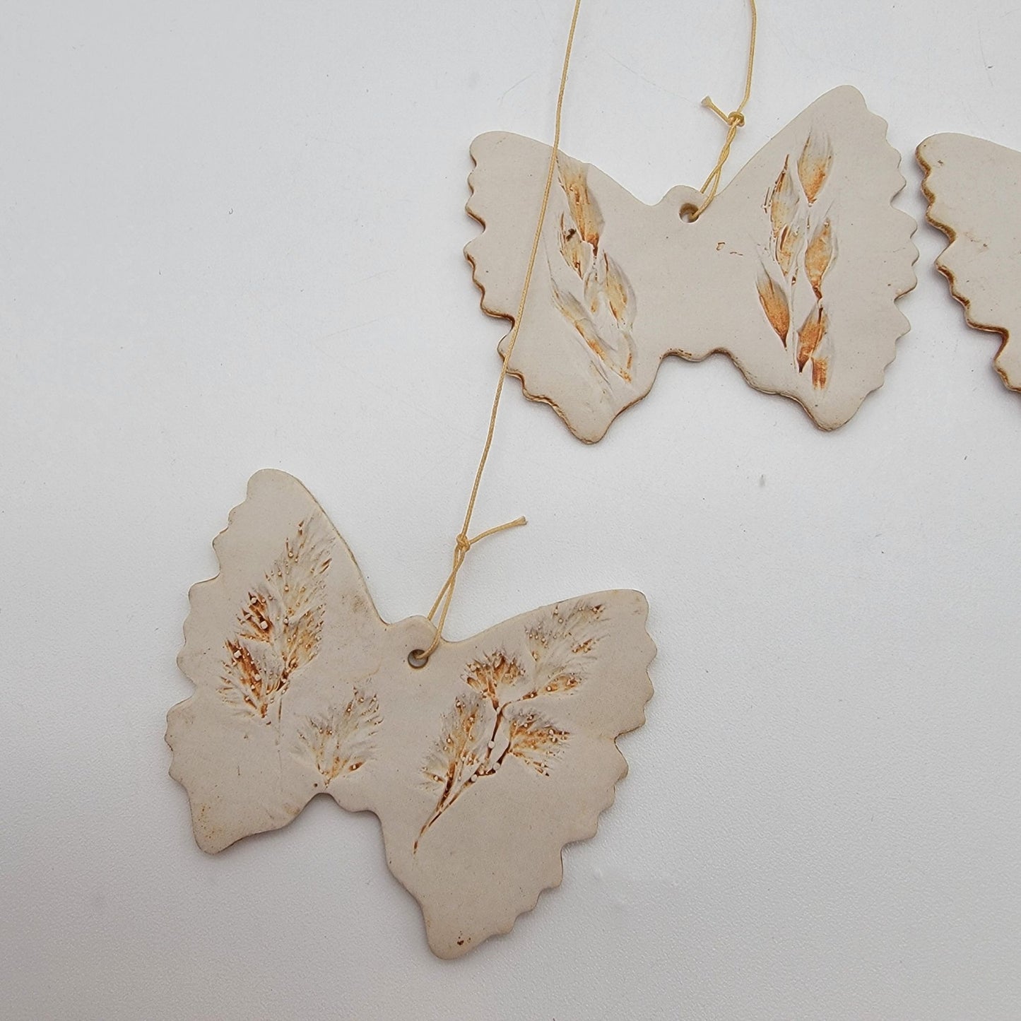 Vintage 1990's Butterfly Pottery Wind Chimes With Botanical Imprints