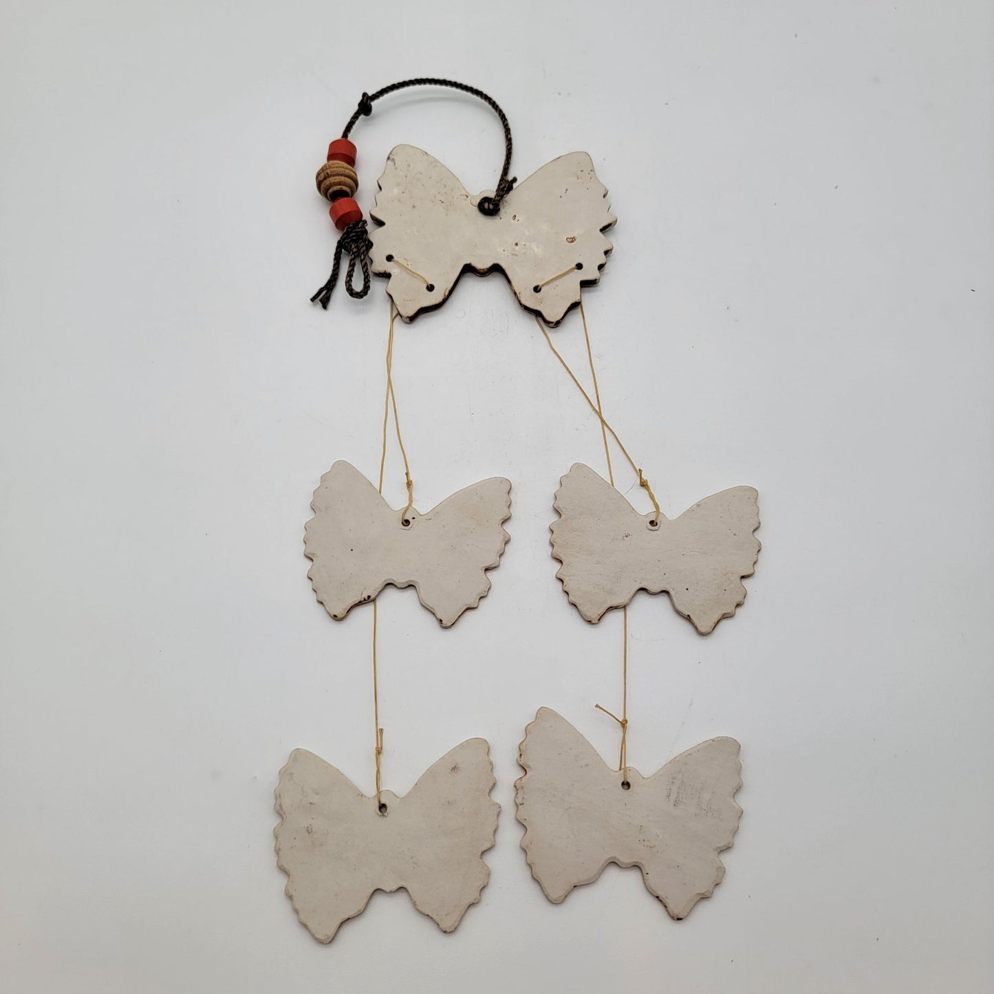 Vintage 1990's Butterfly Pottery Wind Chimes With Botanical Imprints