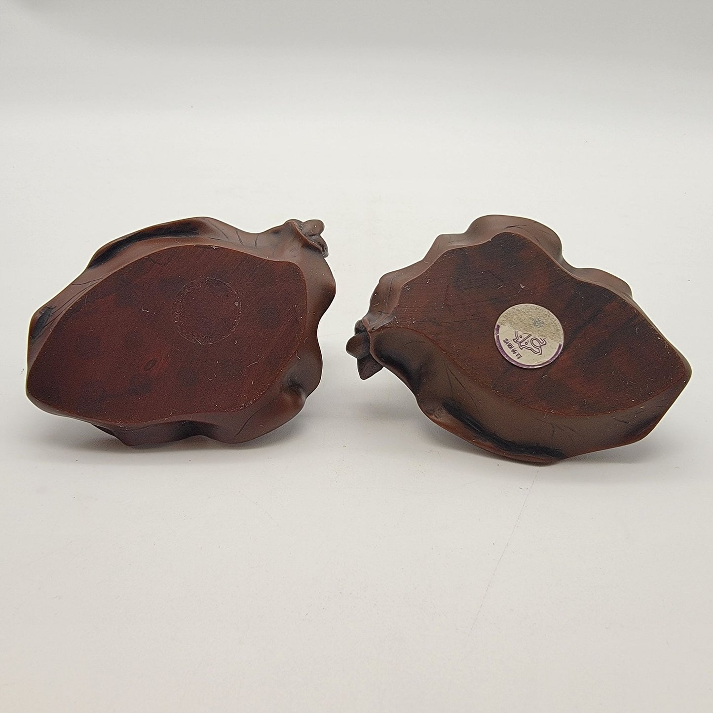 Pair Of Vintage Asian Boxwood Lotus Child Carvings